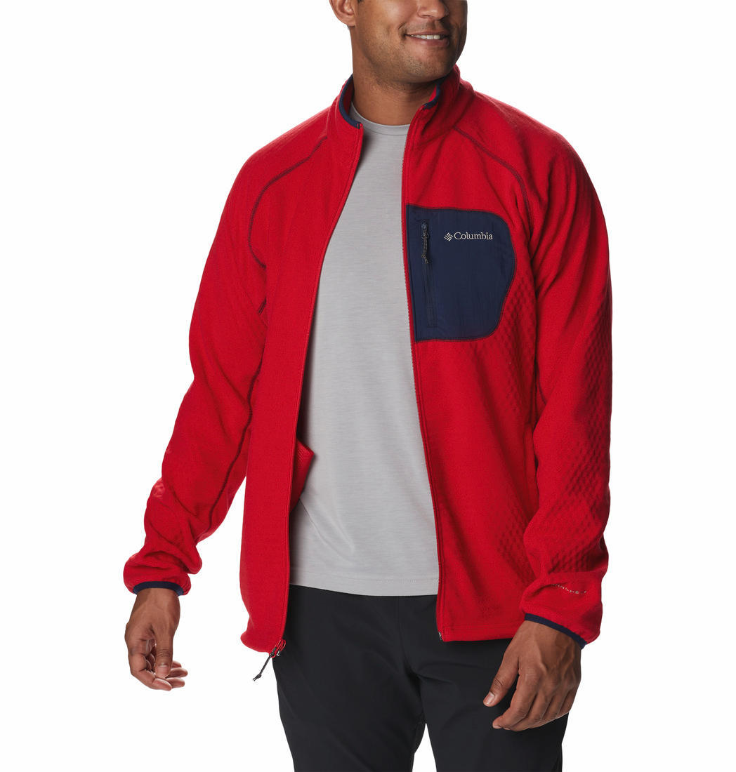 A Men Wearing Columbia Men Red M Outdoor Tracks Full Zip