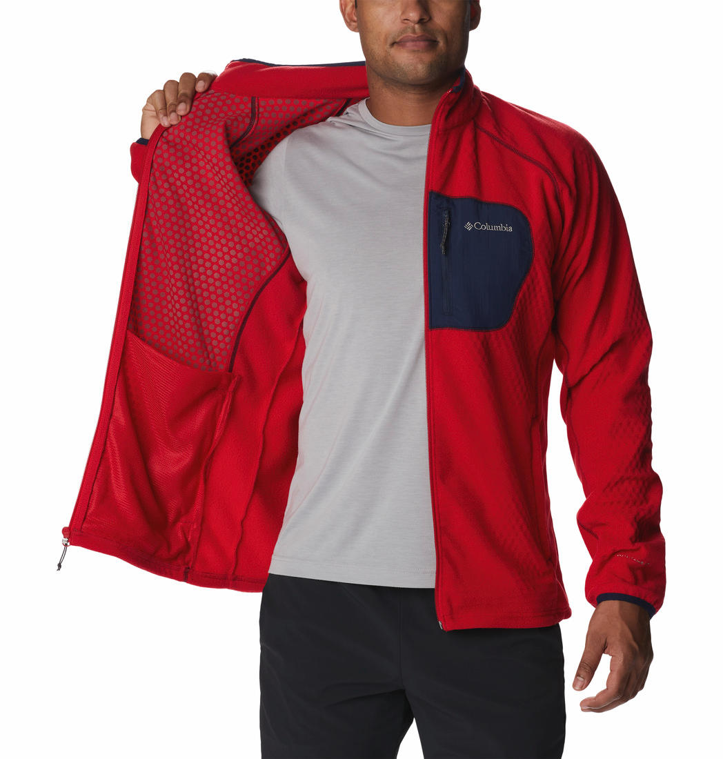 A Men Wearing Columbia Men Red M Outdoor Tracks Full Zip