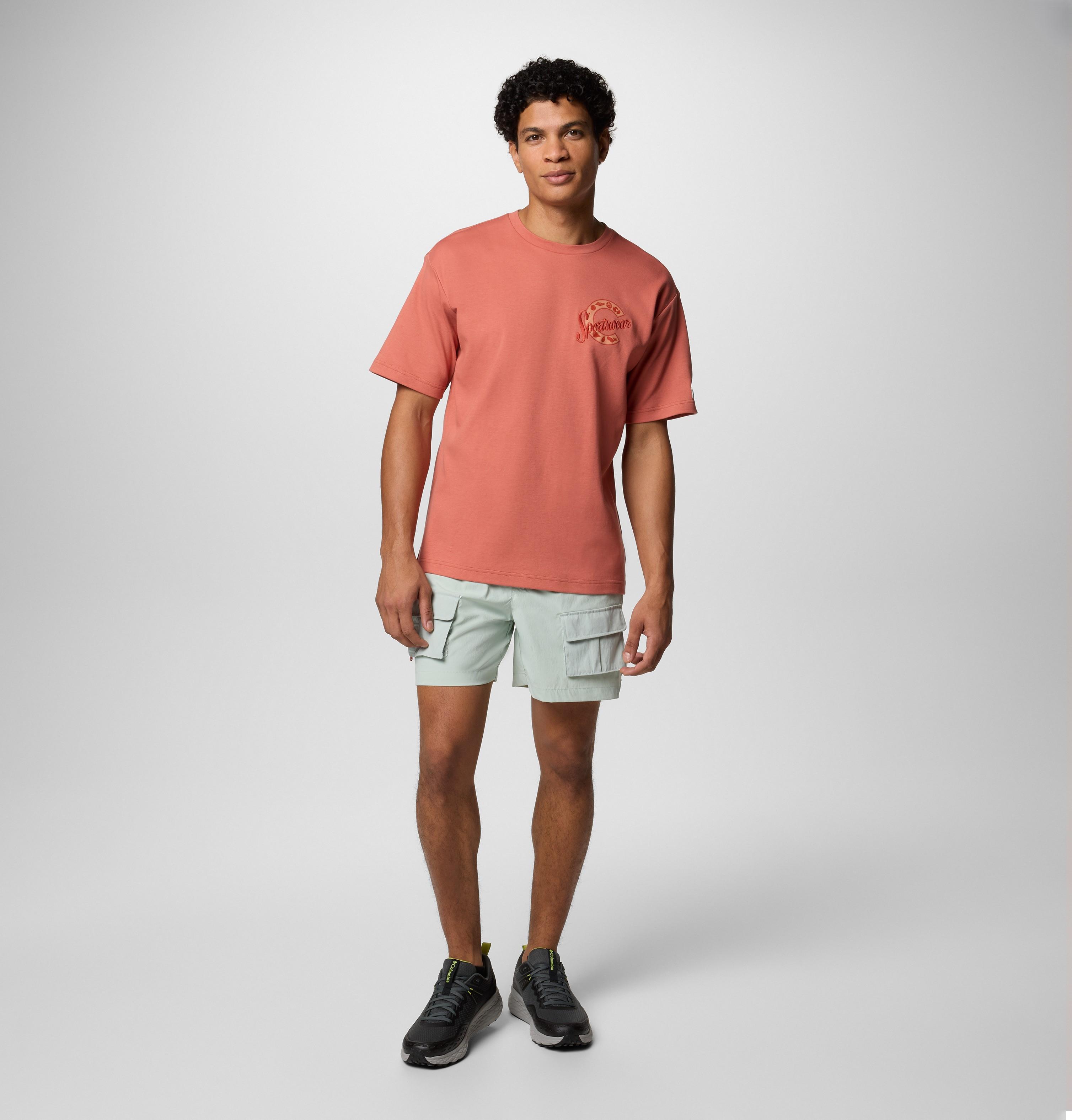 A Men Wearing Columbia Men Red CSC Heritage Graphic Tee (Sun Protection)