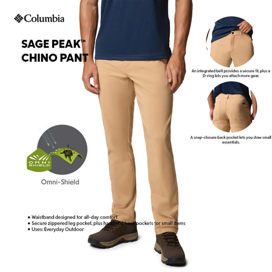 Columbia Mens Yellow Omni-Shield Sage Peak Chino Pant