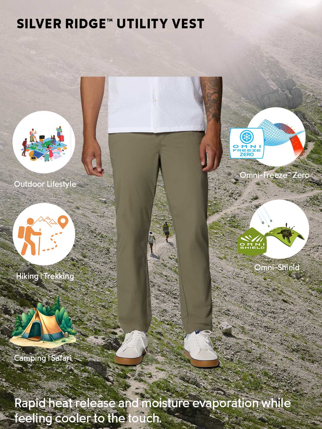 Columbia Men's Olive Green Omni-Freeze ROC Lite Chino Pant for Active Wear