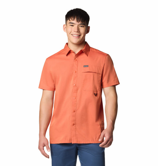 Columbia Mens Orange Landroamer Twill Short Sleeve Shirt