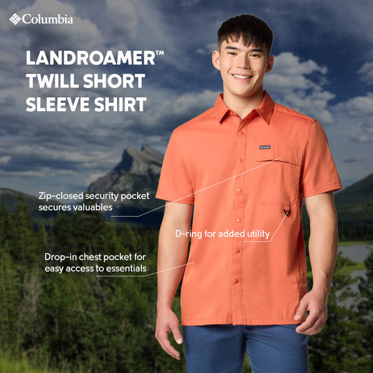 Columbia Mens Orange Landroamer Twill Short Sleeve Shirt
