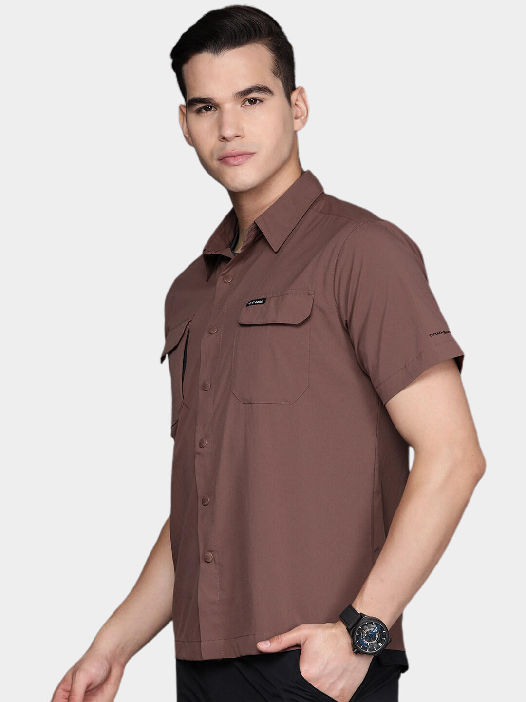 Columbia Men Maroon Canyon Gate Utility Short Sleeve Shirts