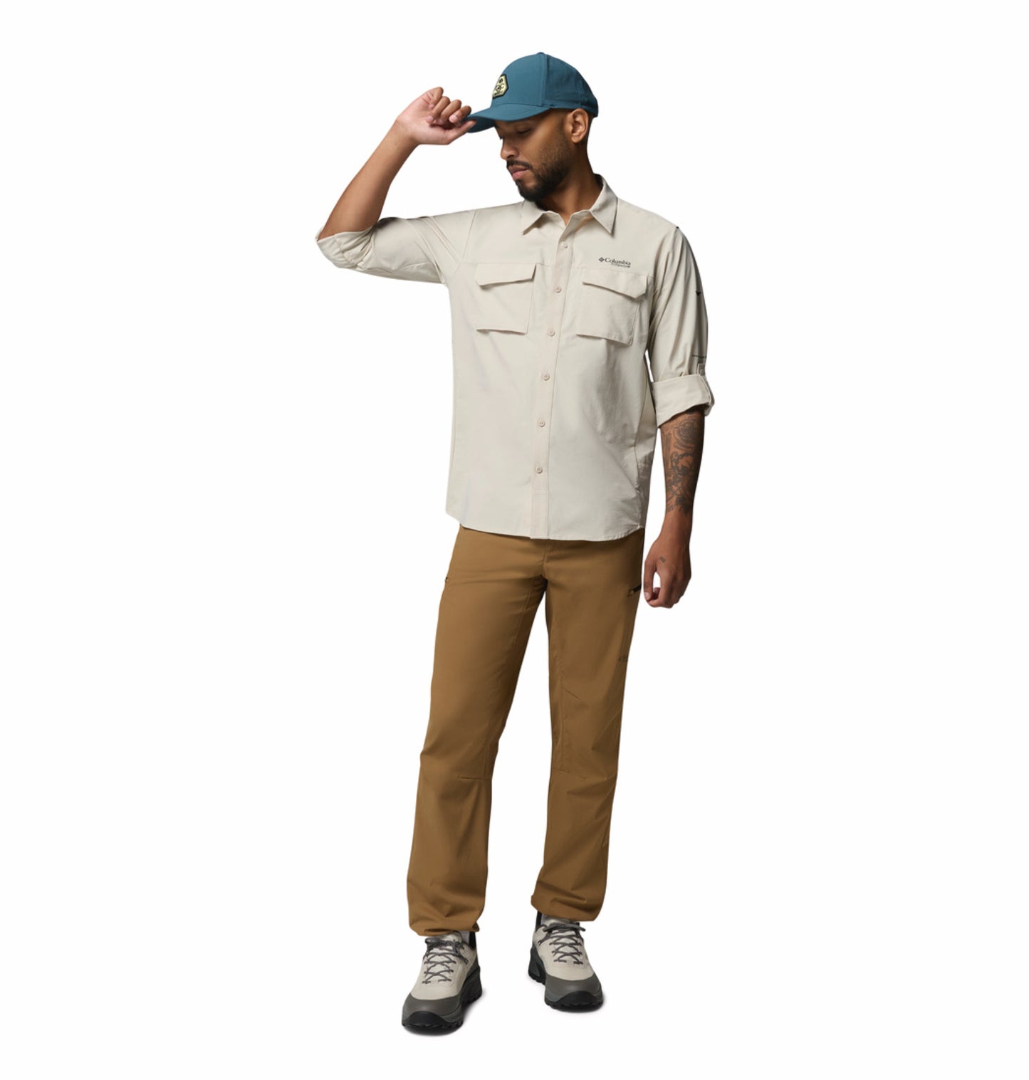 Columbia Men Beige Omni-Shade Silver Ridge Elite Long Sleeve Shirt