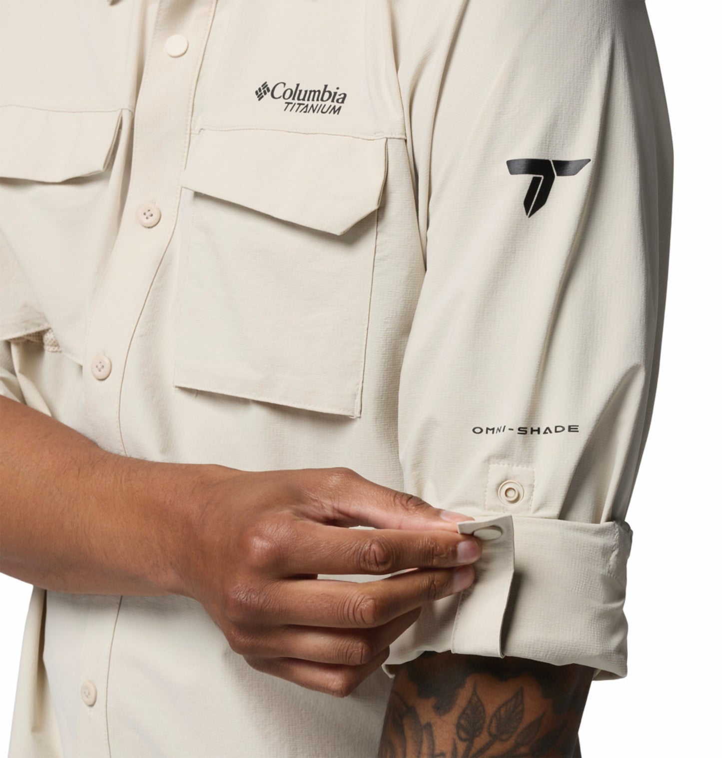 Columbia Men Beige Omni-Shade Silver Ridge Elite Long Sleeve Shirt