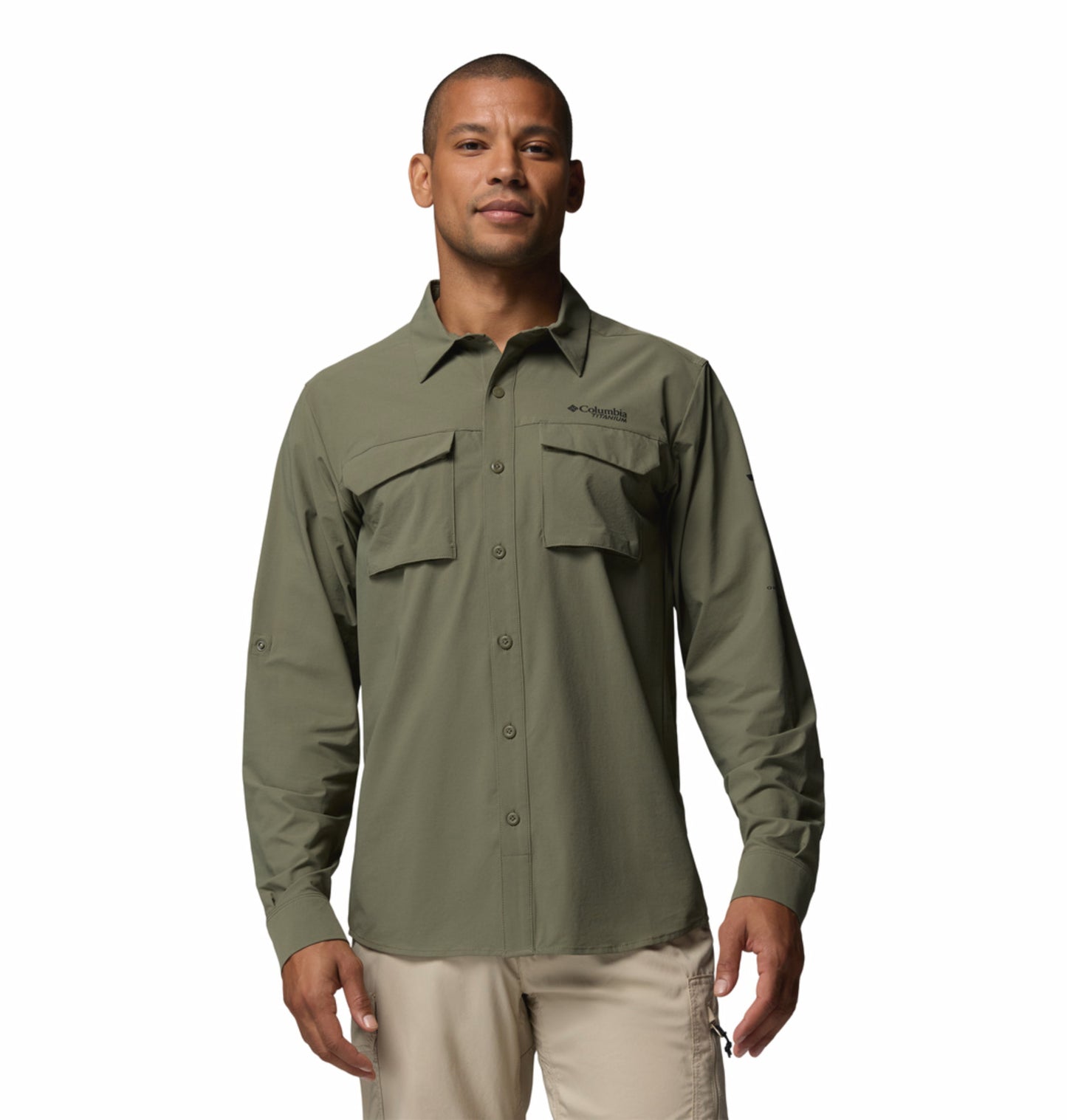 Columbia Men’s Olive Green Omni-Shade Silver Ridge Elite Long Sleeve Shirt for Outdoor Comfort
