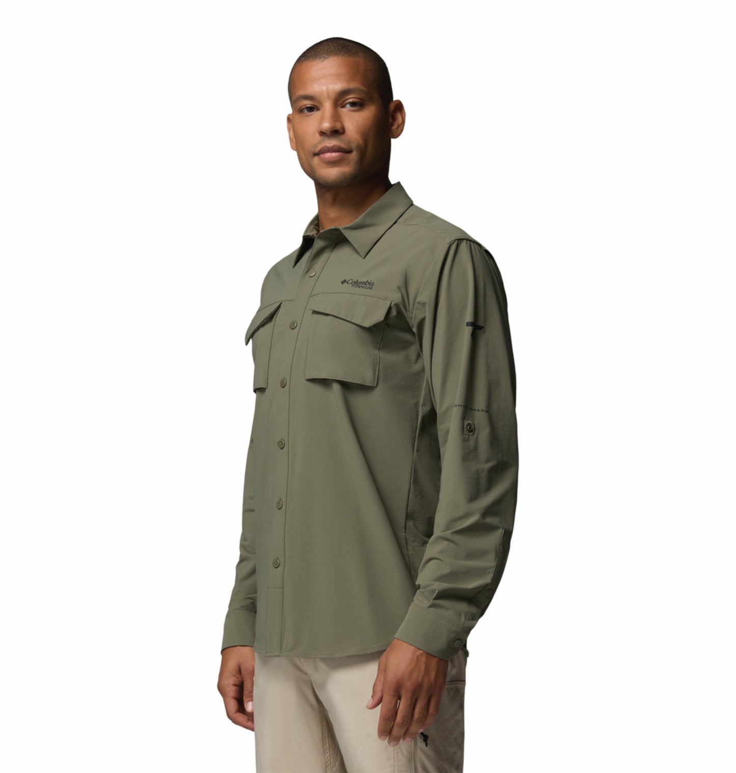 Columbia Men’s Olive Green Omni-Shade Silver Ridge Elite Long Sleeve Shirt for Outdoor Comfort