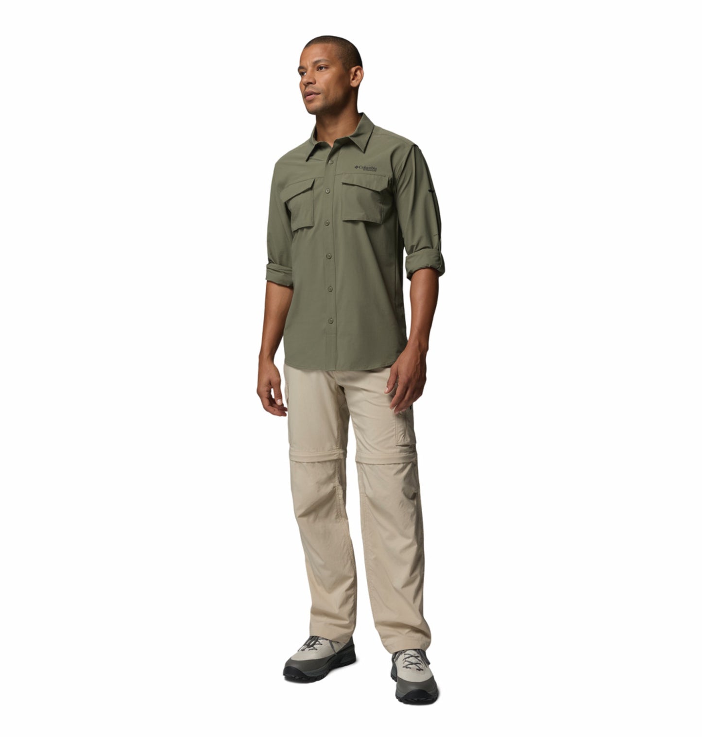 Columbia Men’s Olive Green Omni-Shade Silver Ridge Elite Long Sleeve Shirt for Outdoor Comfort