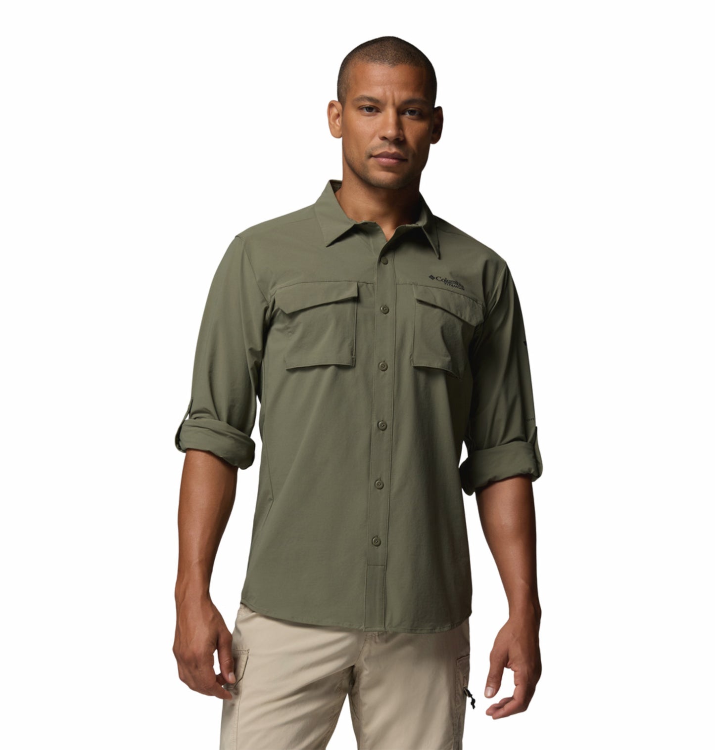 Columbia Men’s Olive Green Omni-Shade Silver Ridge Elite Long Sleeve Shirt for Outdoor Comfort