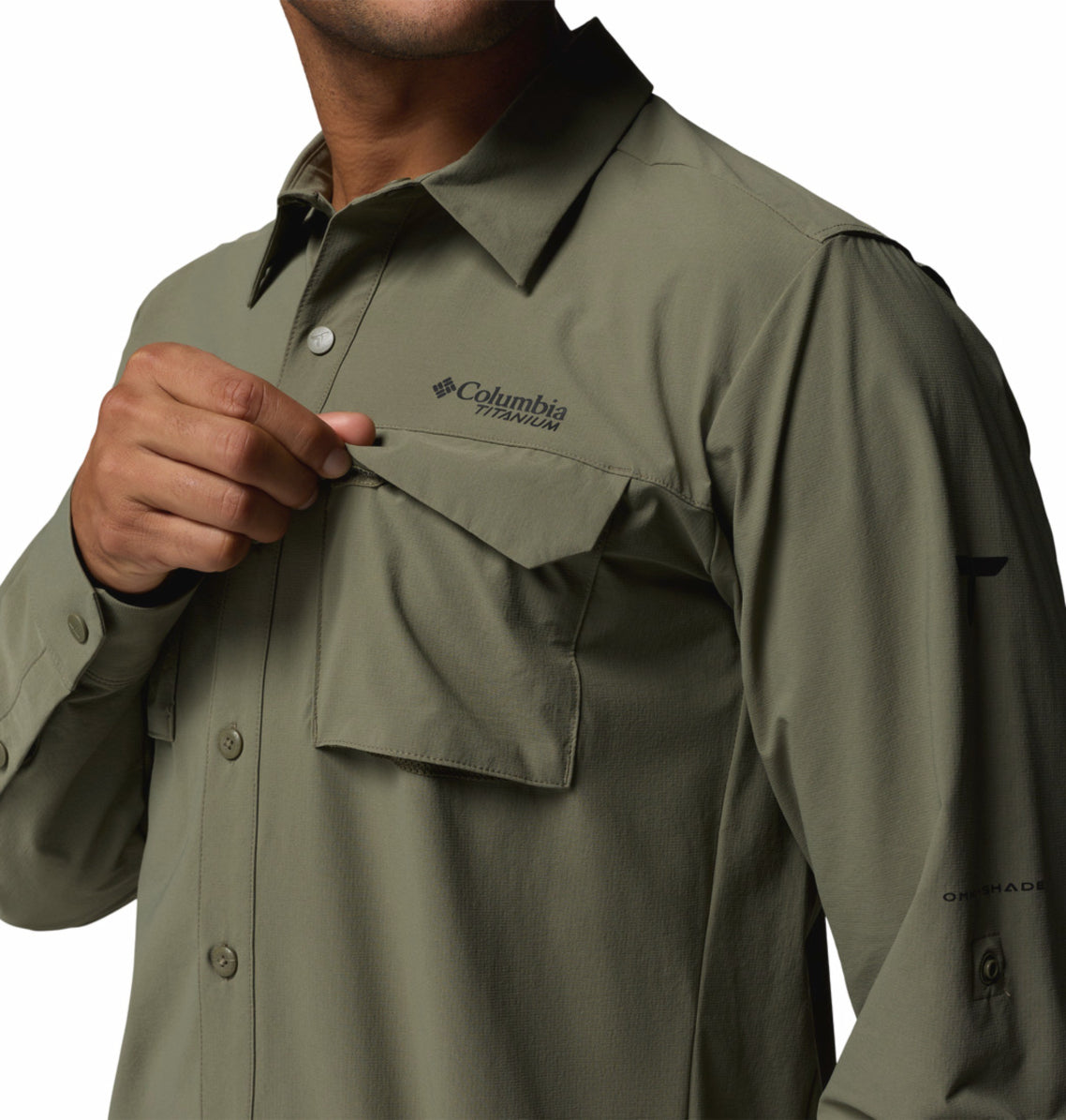 Columbia Men’s Olive Green Omni-Shade Silver Ridge Elite Long Sleeve Shirt for Outdoor Comfort
