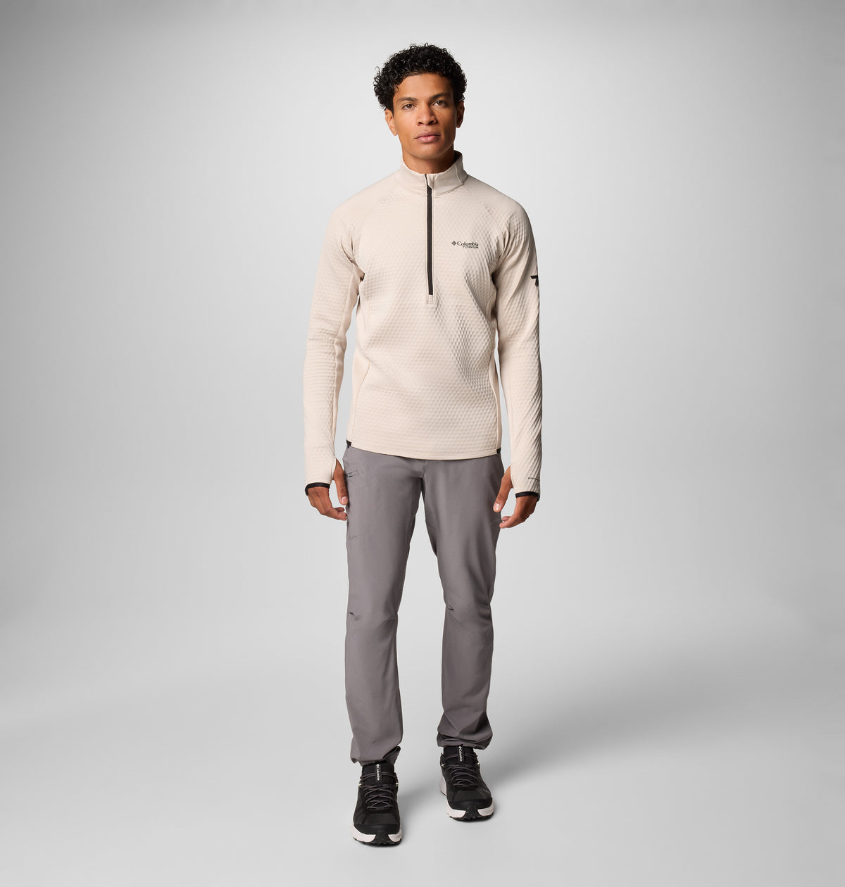 Columbia Men Beige Omni-Shade Driventure Half Zip Sweatshirt (Sun Protection)