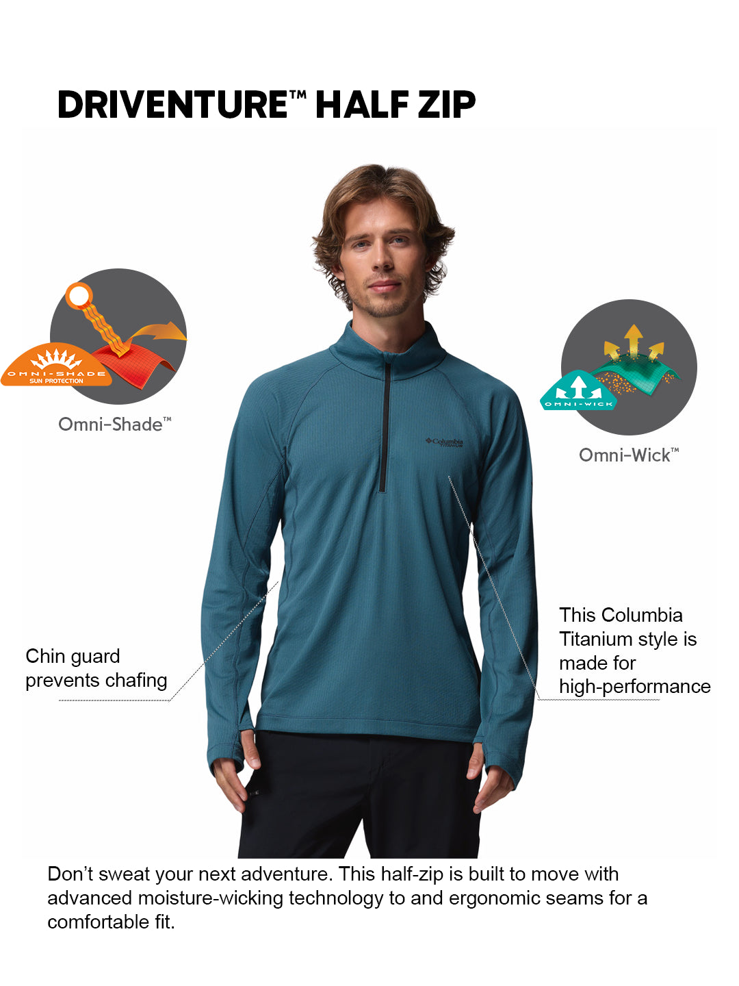 Columbia Men Blue Omni-Shade Driventure Half Zip Sweatshirt (Sun Protection)