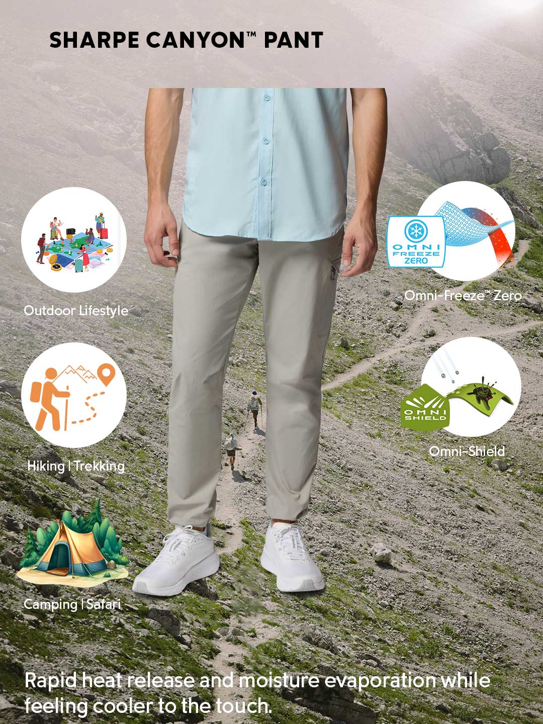 Columbia Men's Light Grey Omni-Freeze Sharpe Canyon Cooling Pants
