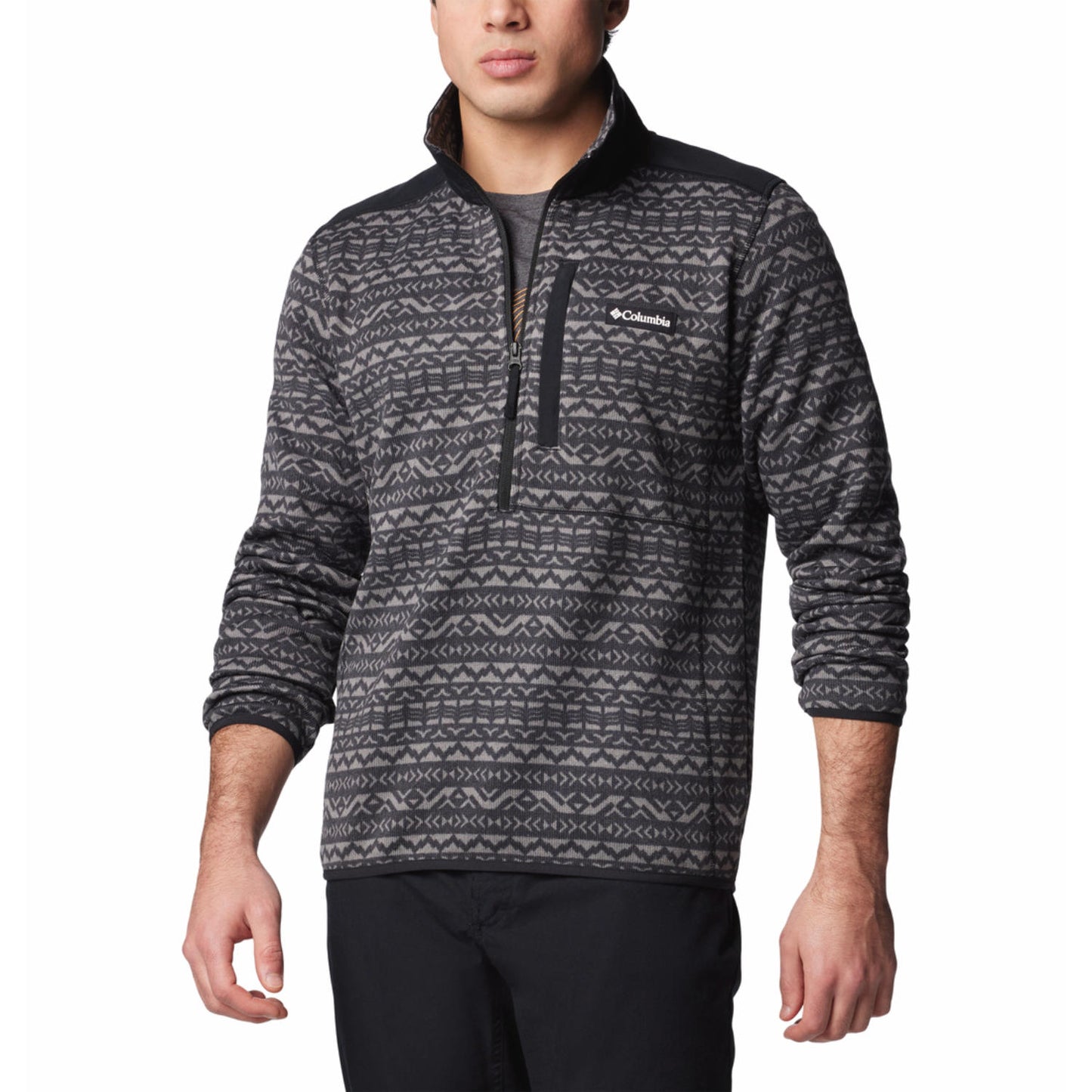 Columbia Mens Black Sweater Weather Printed Half Zip II Jacket