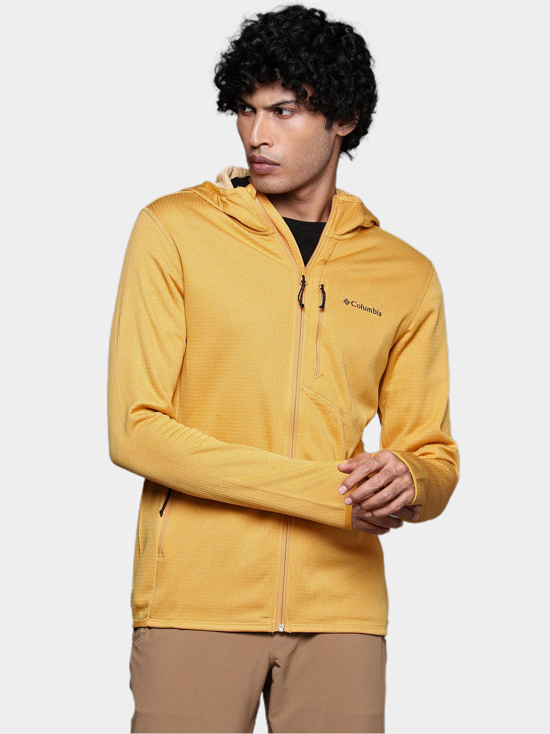Columbia Men Yellow Park View Fleece Full Zip Hoodie Fleece Top