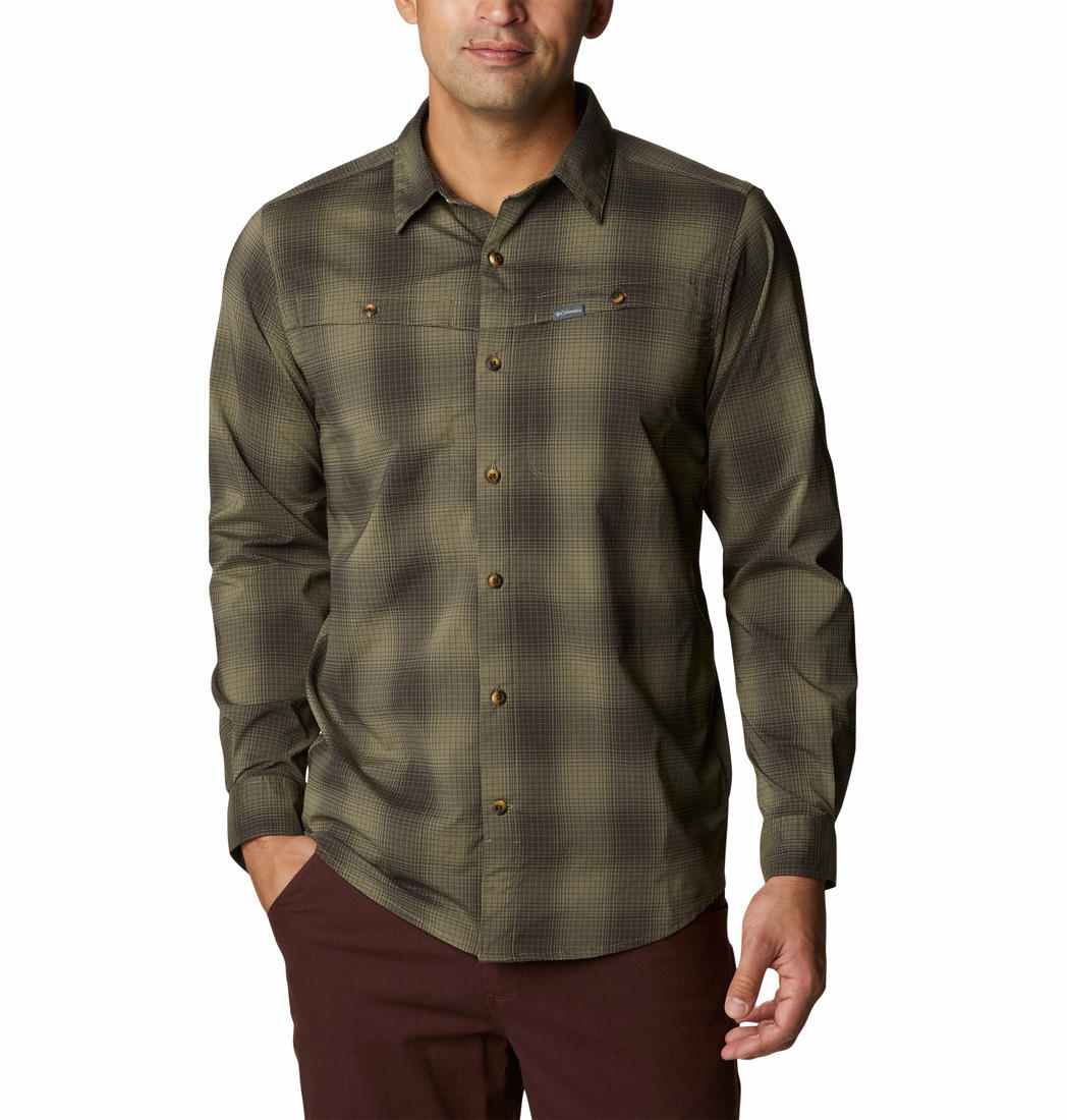 Columbia Men Green Newton Ridge II Plaid Long Sleeve (Sun Protection)