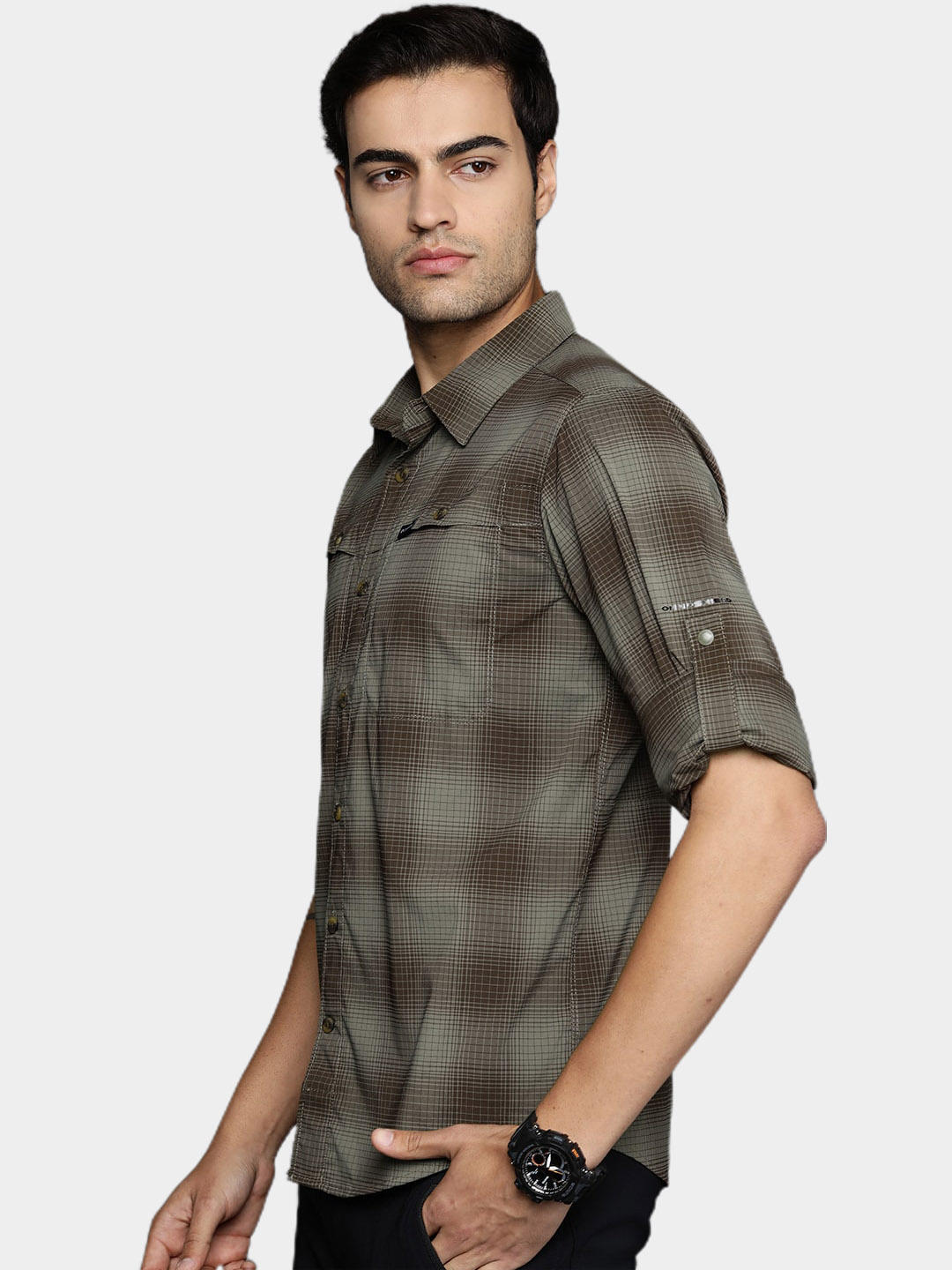 Columbia Men Green Newton Ridge II Plaid Long Sleeve (Sun Protection)