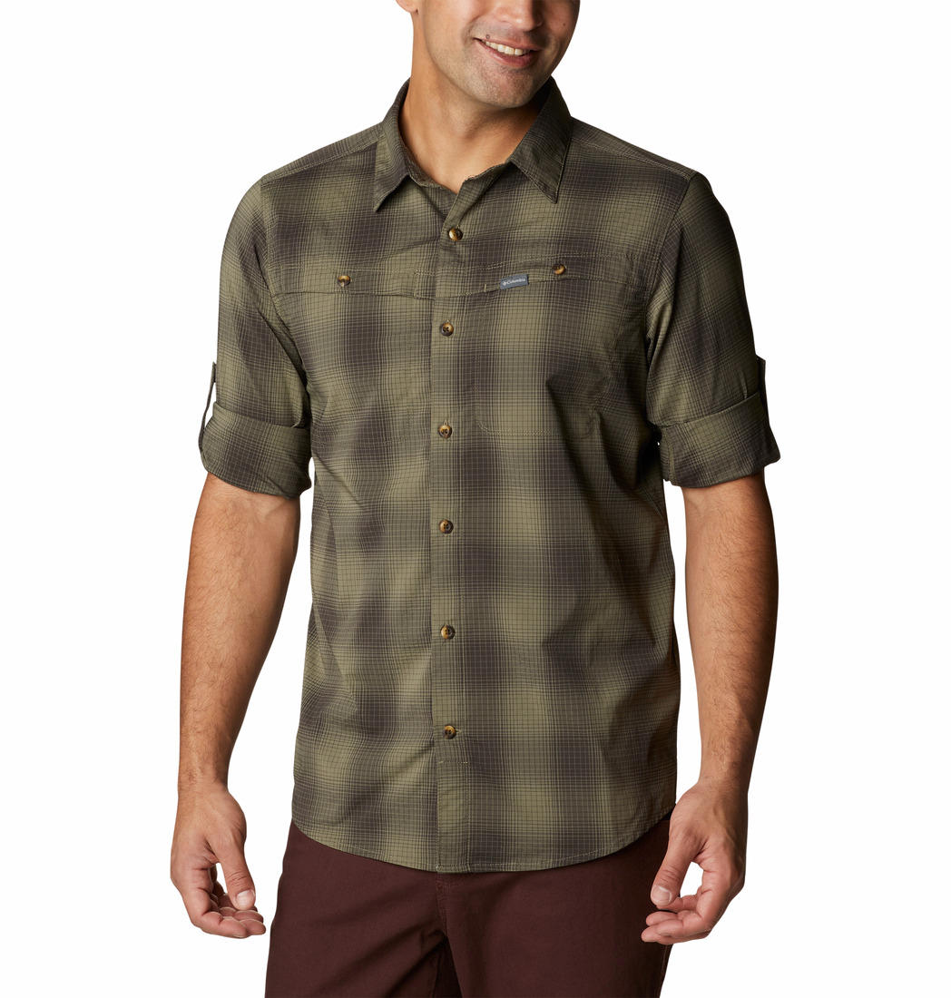 Columbia Men Green Newton Ridge II Plaid Long Sleeve (Sun Protection)