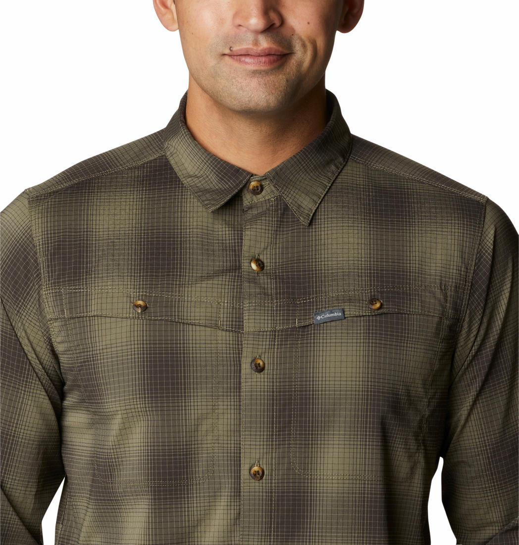 Columbia Men Green Newton Ridge II Plaid Long Sleeve (Sun Protection)