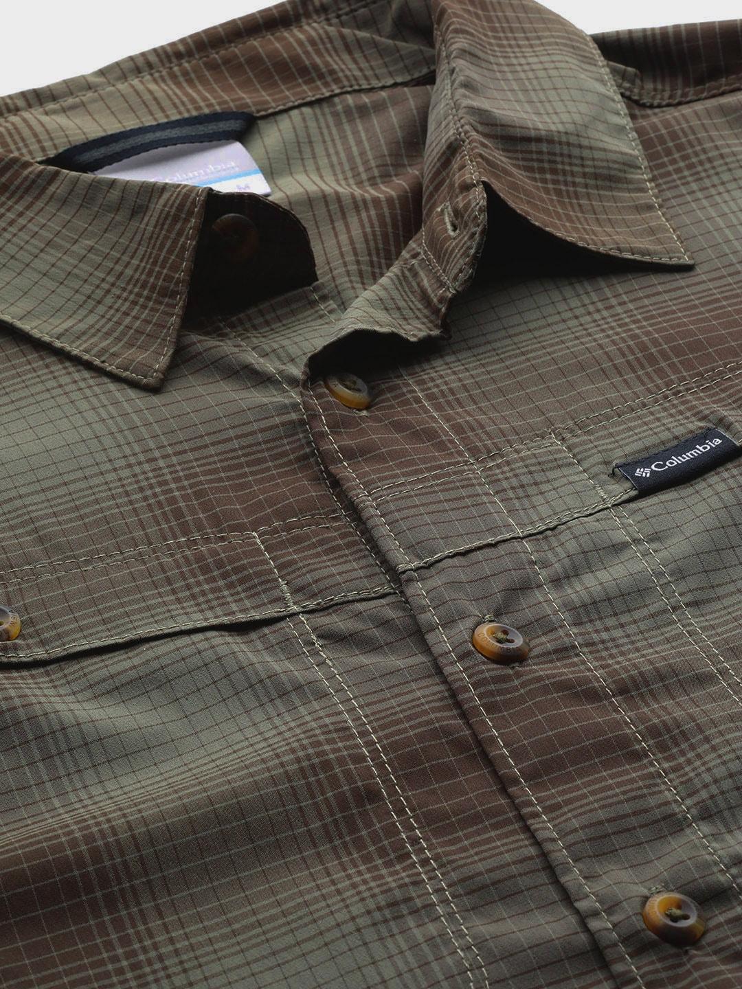 Columbia Men Green Newton Ridge II Plaid Long Sleeve (Sun Protection)