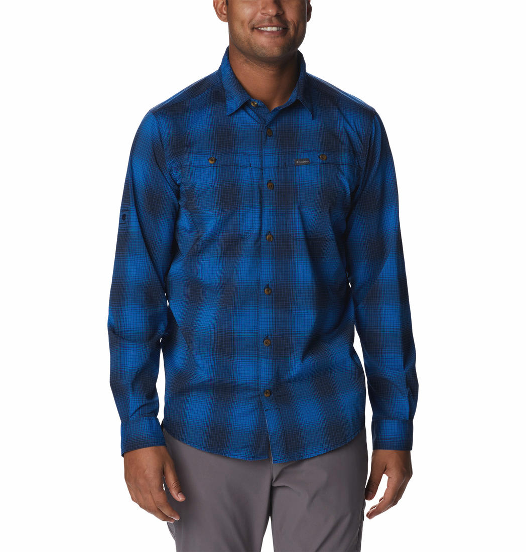 Columbia Men Blue Newton Ridge II Plaid Long Sleeve (Sun Protection)