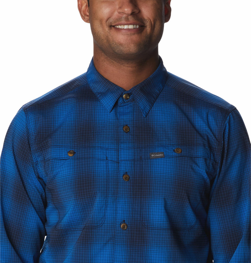 Columbia Men Blue Newton Ridge II Plaid Long Sleeve (Sun Protection)