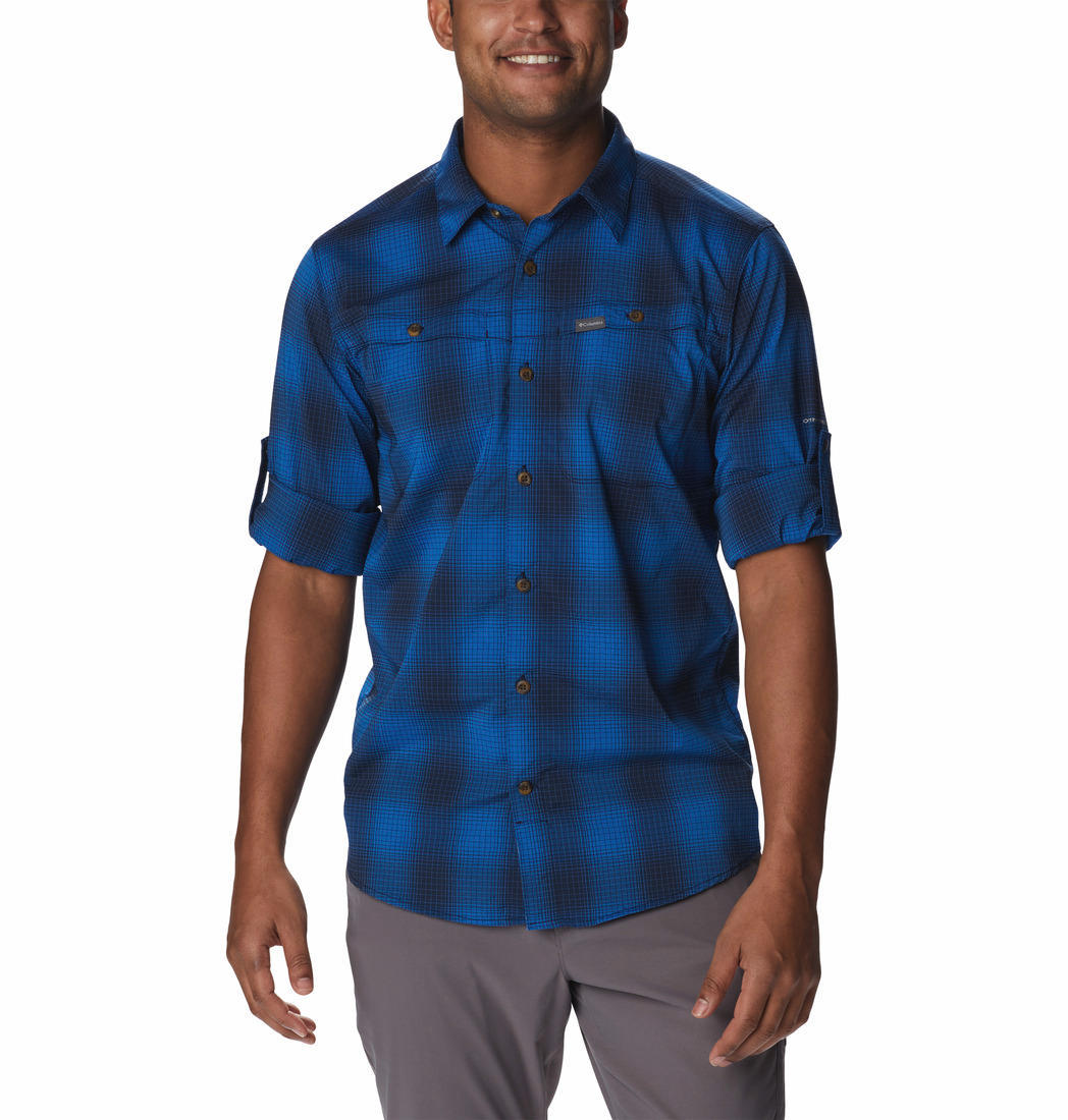 Columbia Men Blue Newton Ridge II Plaid Long Sleeve (Sun Protection)