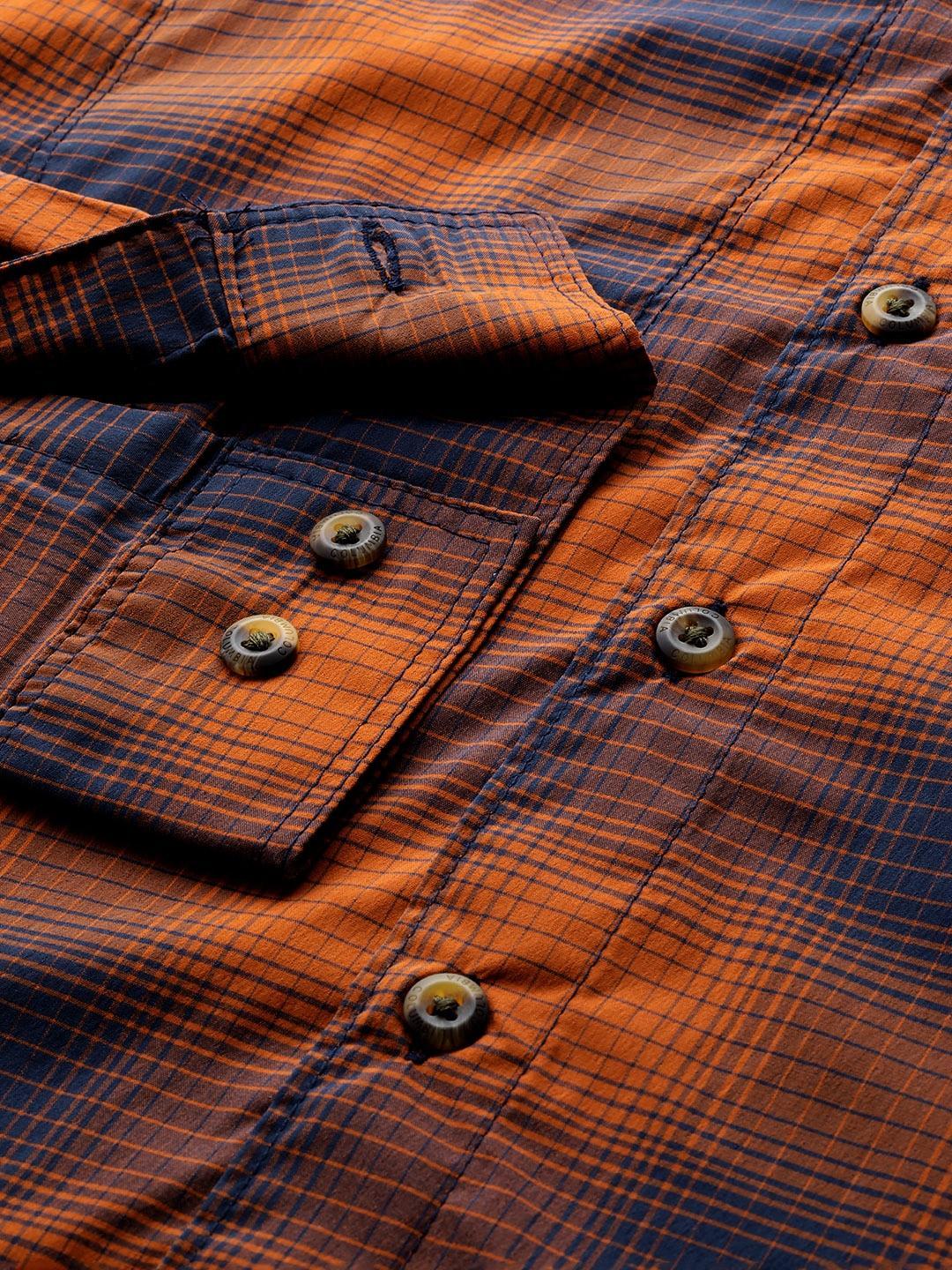 Columbia Men Orange Newton Ridge II Plaid Long Sleeve (Sun Protection)