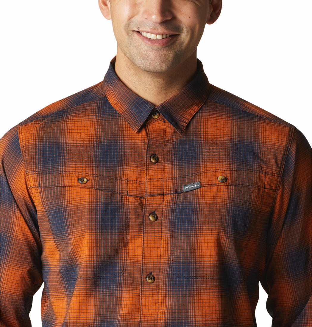 Columbia Men Orange Newton Ridge II Plaid Long Sleeve (Sun Protection)