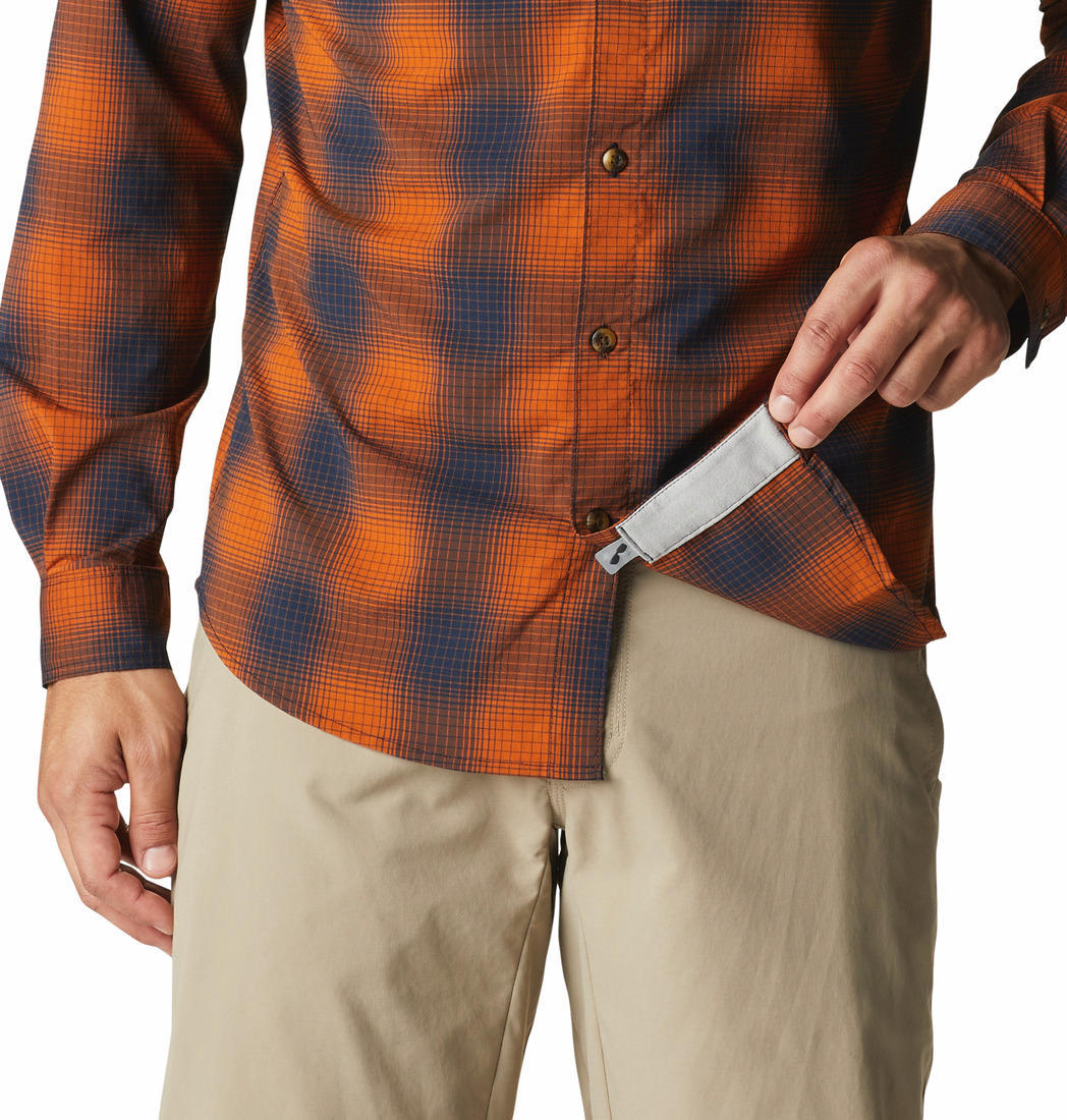 Columbia Men Orange Newton Ridge II Plaid Long Sleeve (Sun Protection)