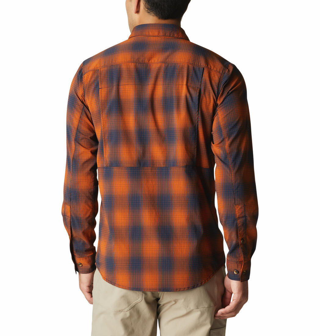 Columbia Men Orange Newton Ridge II Plaid Long Sleeve (Sun Protection)