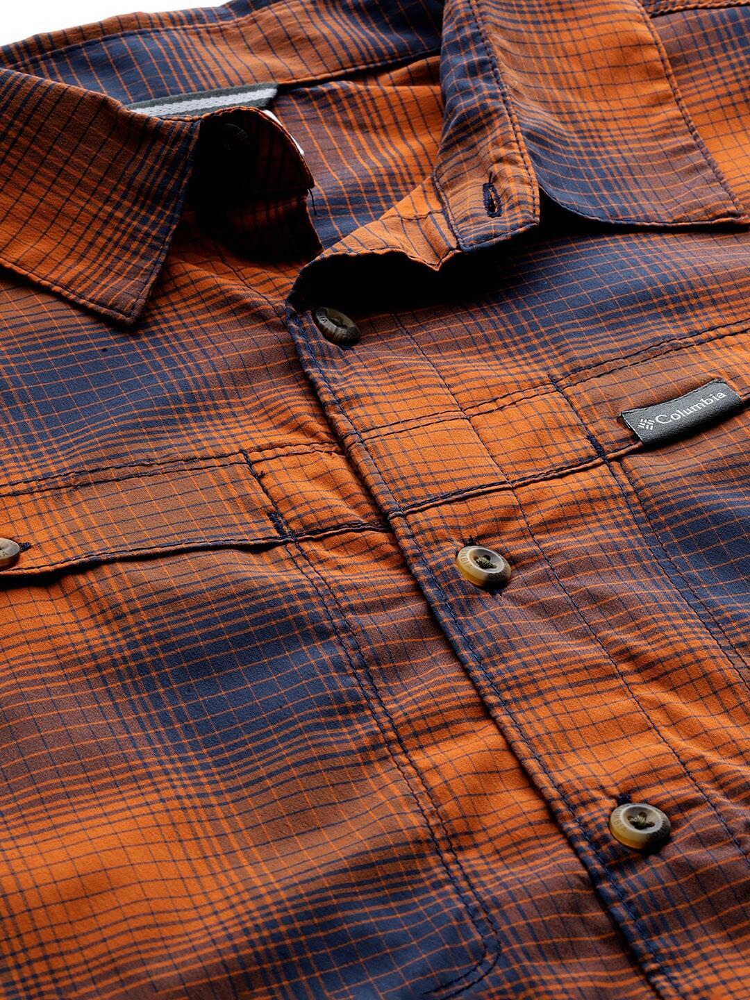 Columbia Men Orange Newton Ridge II Plaid Long Sleeve (Sun Protection)