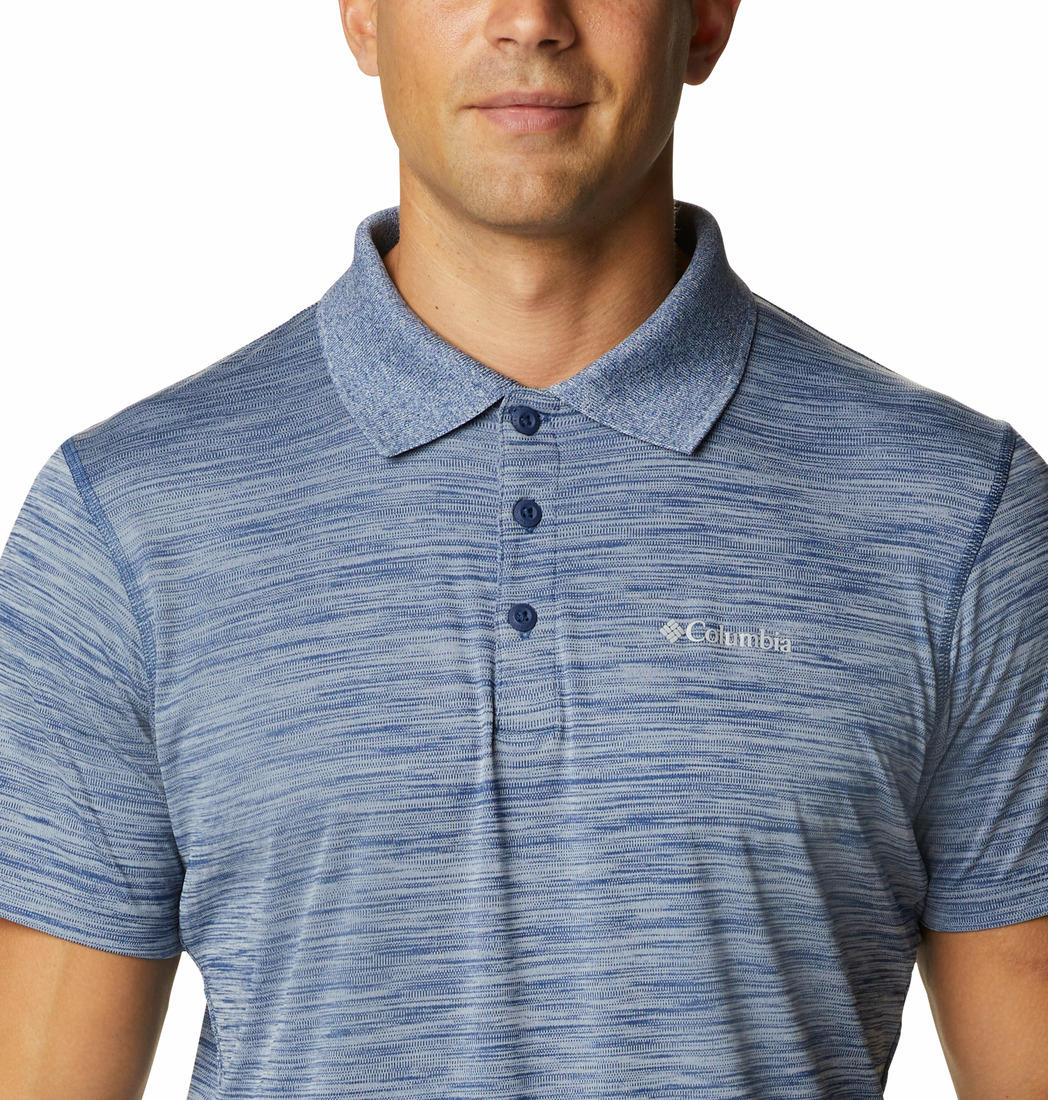 A Men Wearing Columbia Men Blue Zero Rules Polo Shirt (Sun Protection)