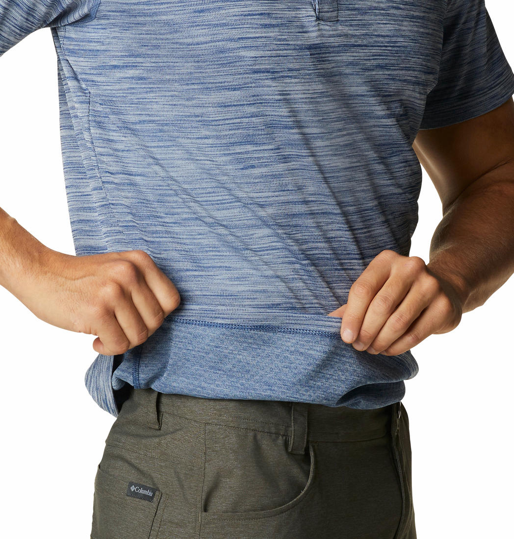 A Men Wearing Columbia Men Blue Zero Rules Polo Shirt (Sun Protection)