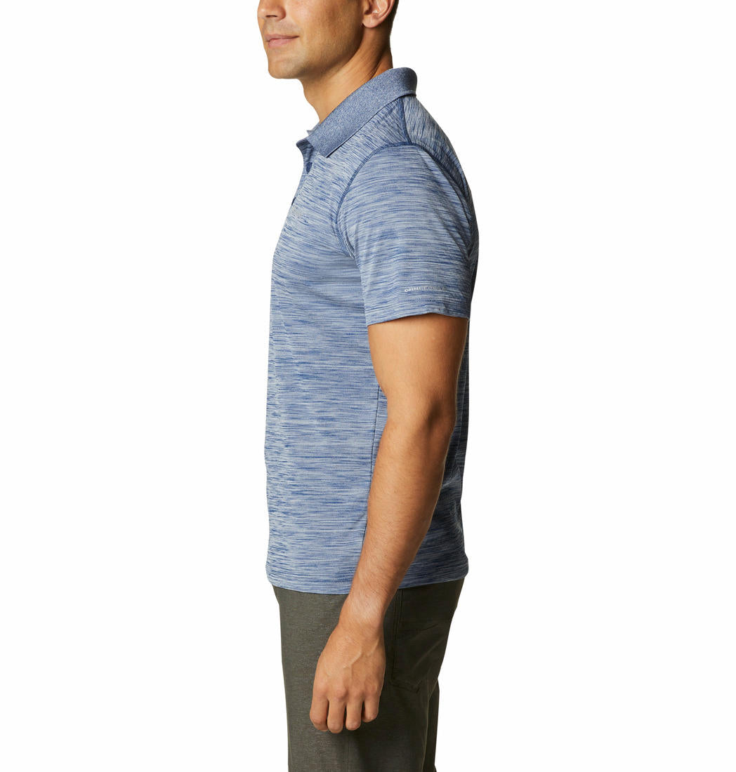 A Men Wearing Columbia Men Blue Zero Rules Polo Shirt (Sun Protection)