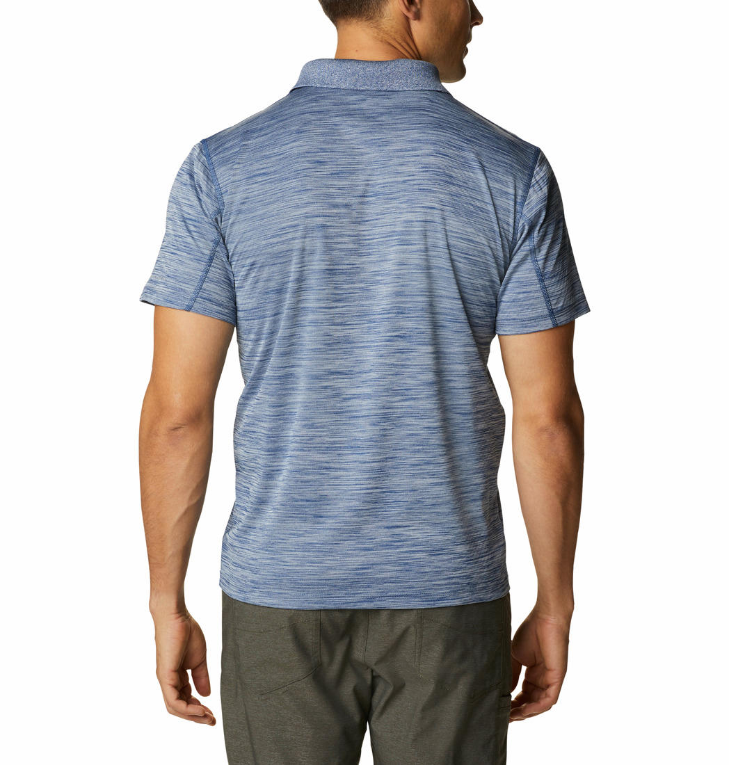 A Men Wearing Columbia Men Blue Zero Rules Polo Shirt (Sun Protection)