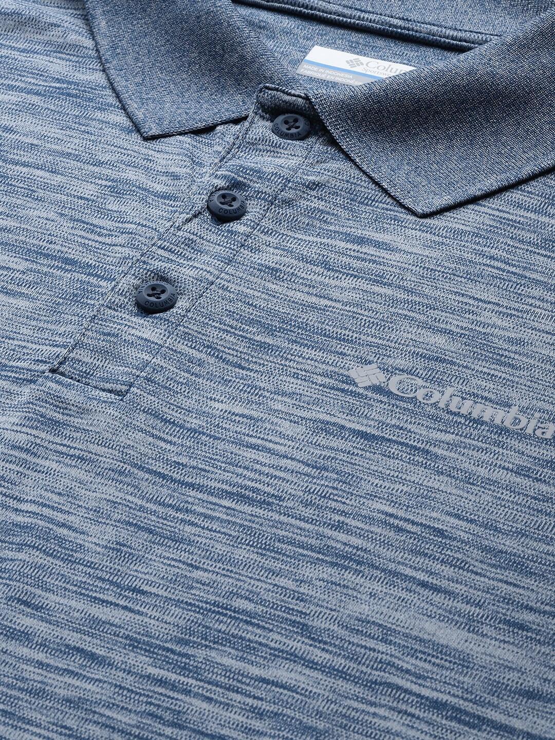 A Men Wearing Columbia Men Blue Zero Rules Polo Shirt (Sun Protection)