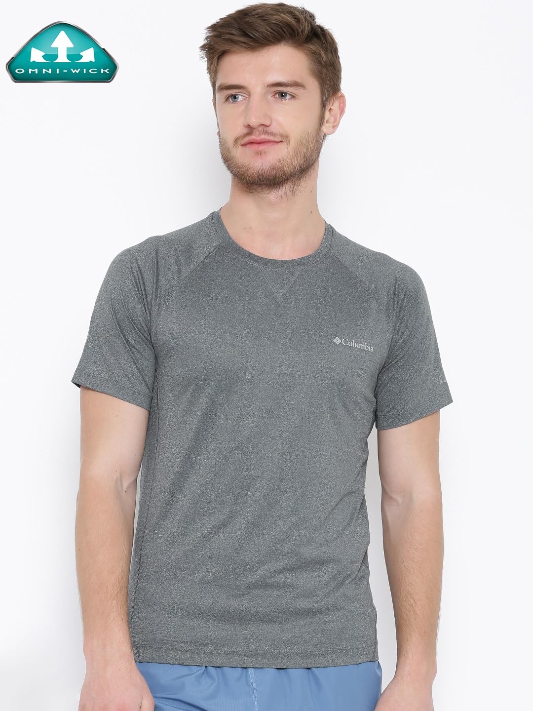 Columbia Men Grey High and Dry II Short Sleeve Shirt (Sun Protection)