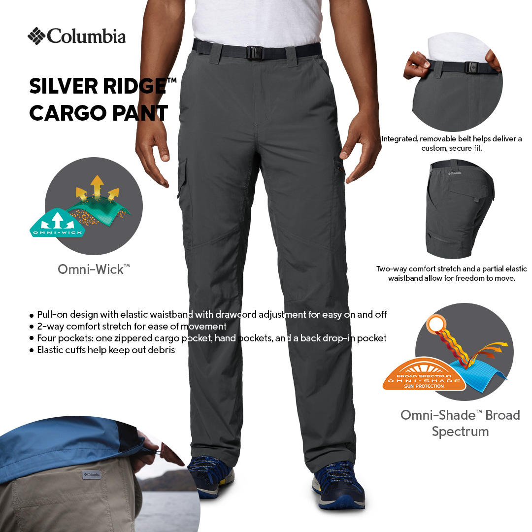 Columbia Men Grey Silver Ridge Cargo Pant (Sun Protection) 30