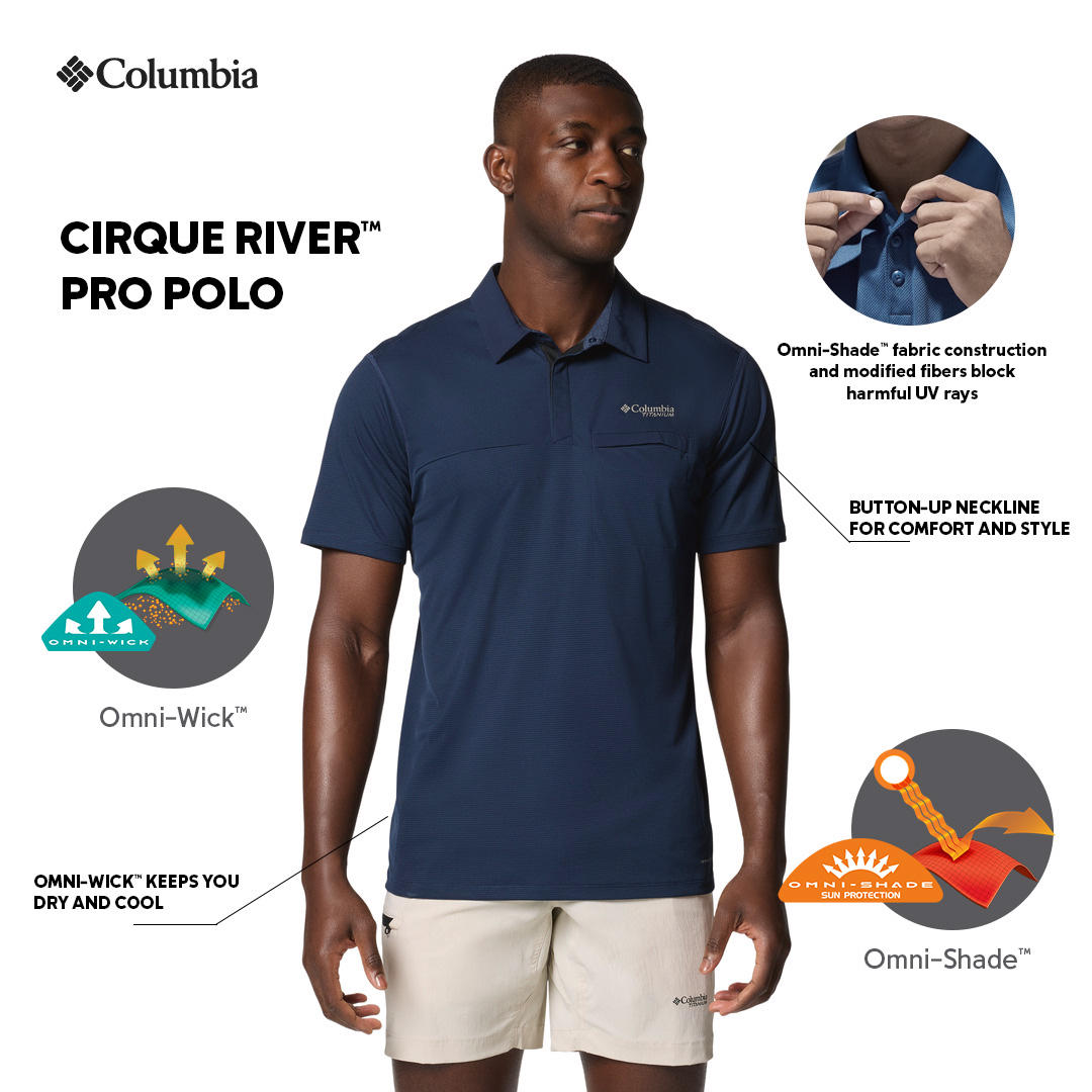 Columbia Men Blue Cirque River Pro Polo (Sun Protection