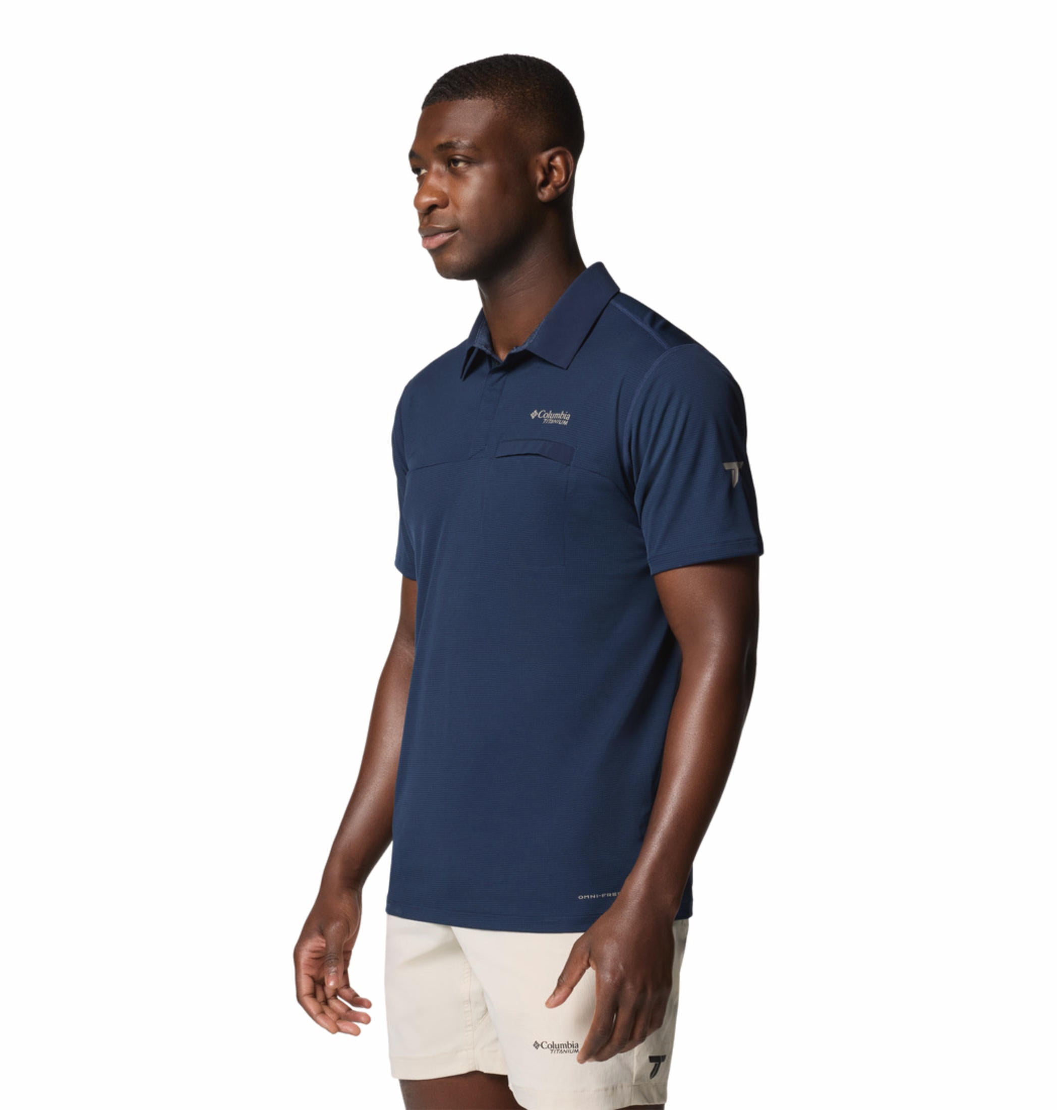 A Men Wearing Columbia Men Blue Cirque River Pro Polo (Sun Protection)