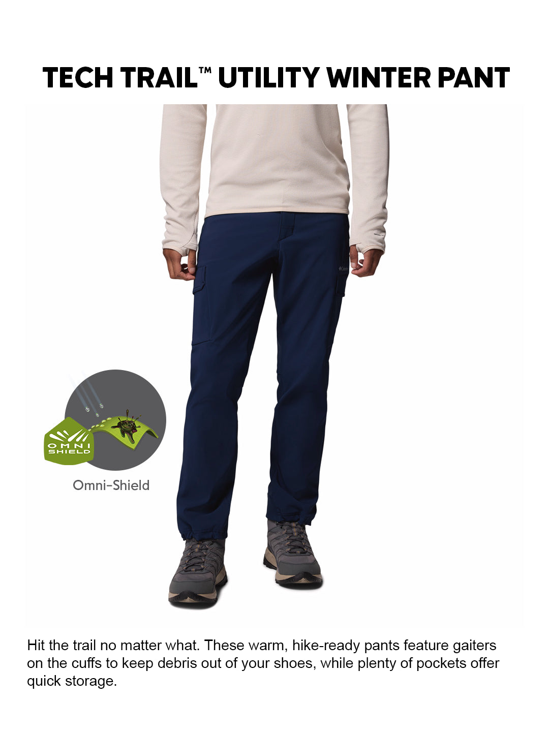 Columbia Men Navy Blue Omni-Shield Tech Trail Utility Pant