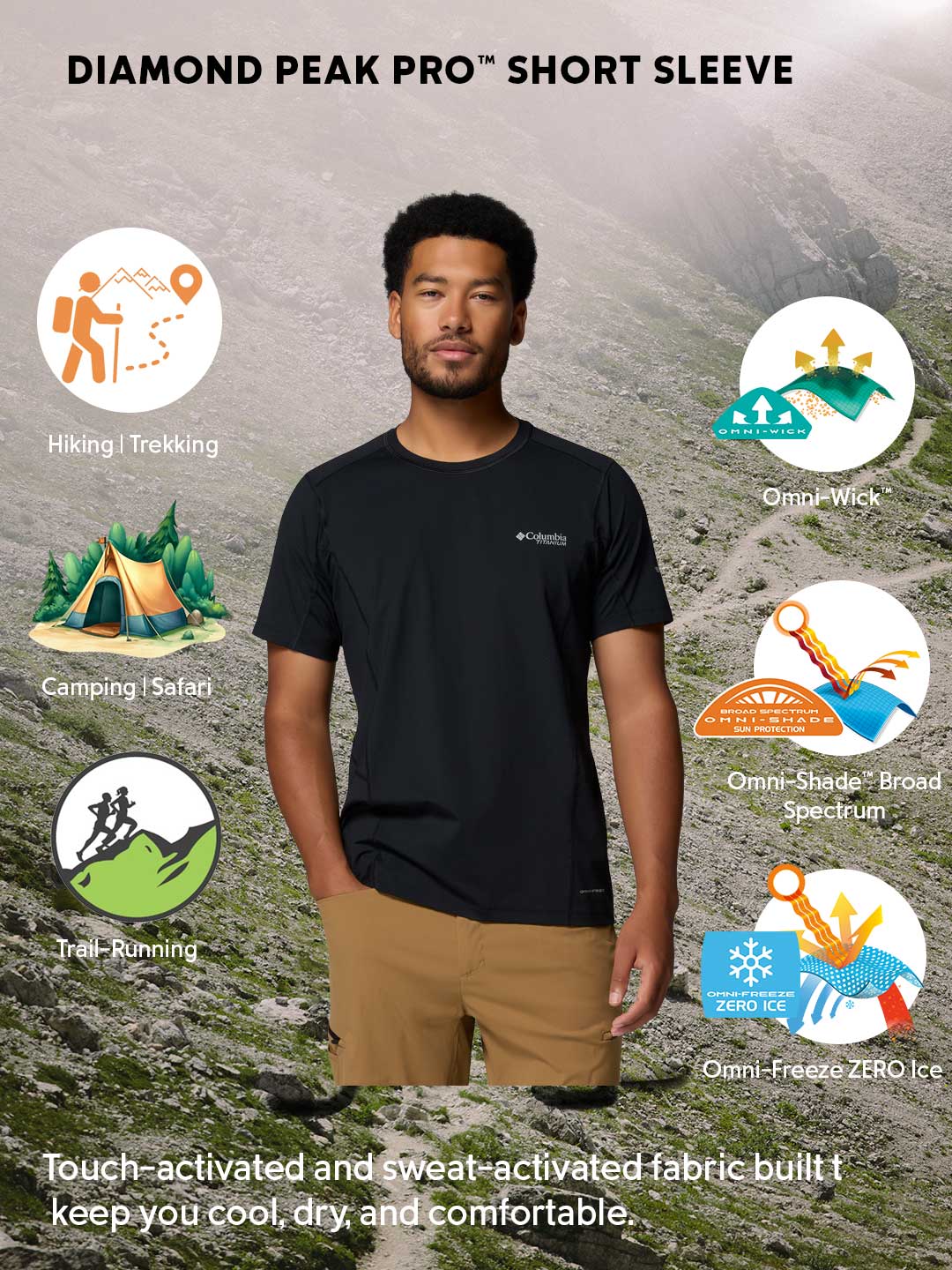 Columbia Men Black Omni-Freeze Diamond Peak Pro Tshirt
