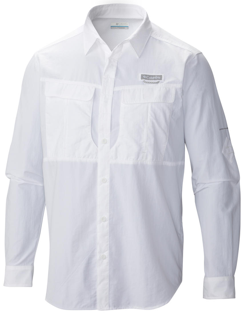 Columbia Men White Cascades Explorer Long Sleeve Shirt (Sun Protection)