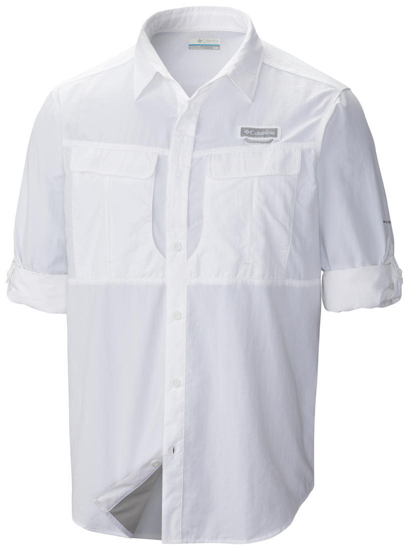 Columbia Men White Cascades Explorer Long Sleeve Shirt (Sun Protection)