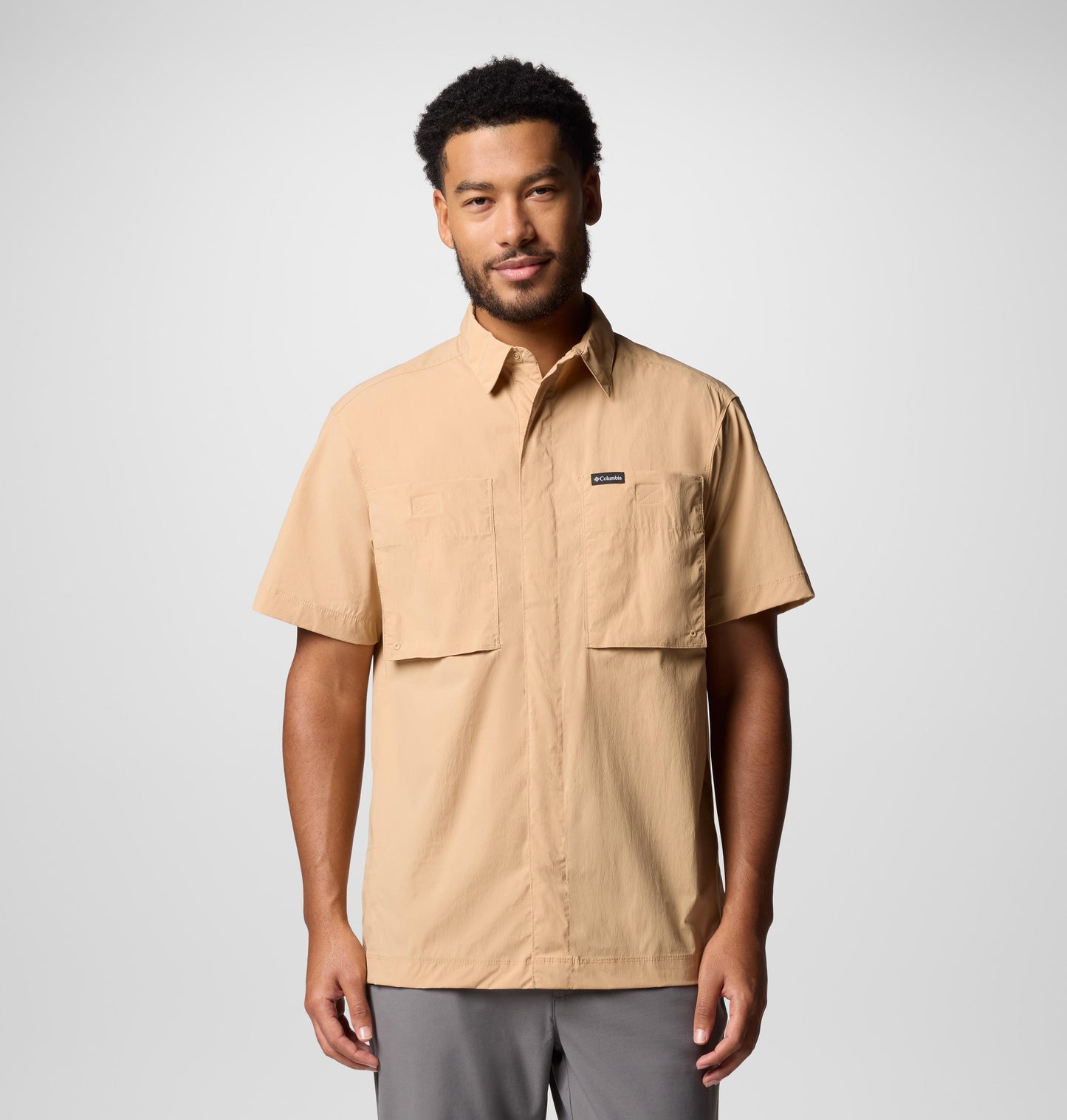 Columbia Mens Peach Omni-Freeze Black Mesa Utility Short Sleeve Shirt