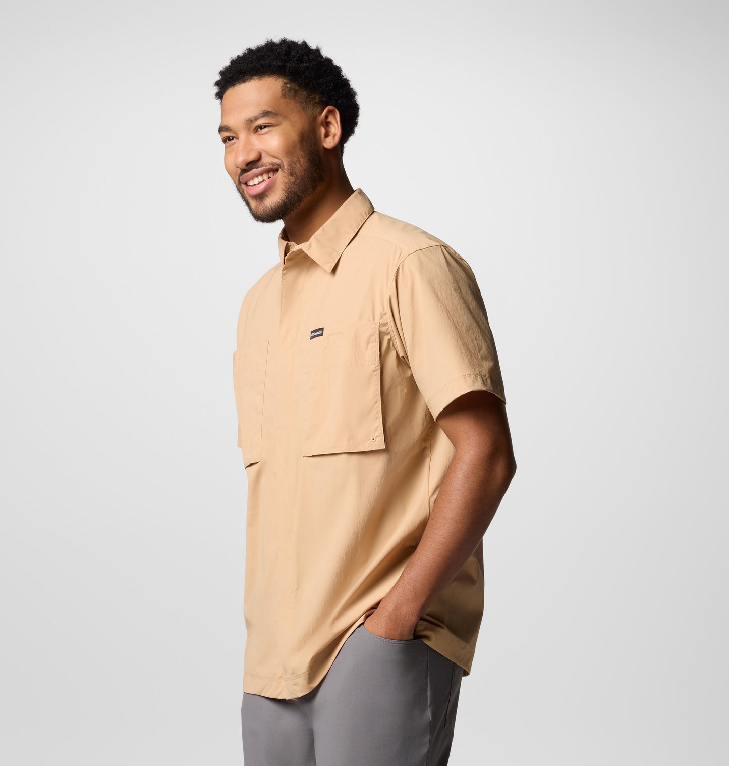 Columbia Mens Peach Omni-Freeze Black Mesa Utility Short Sleeve Shirt