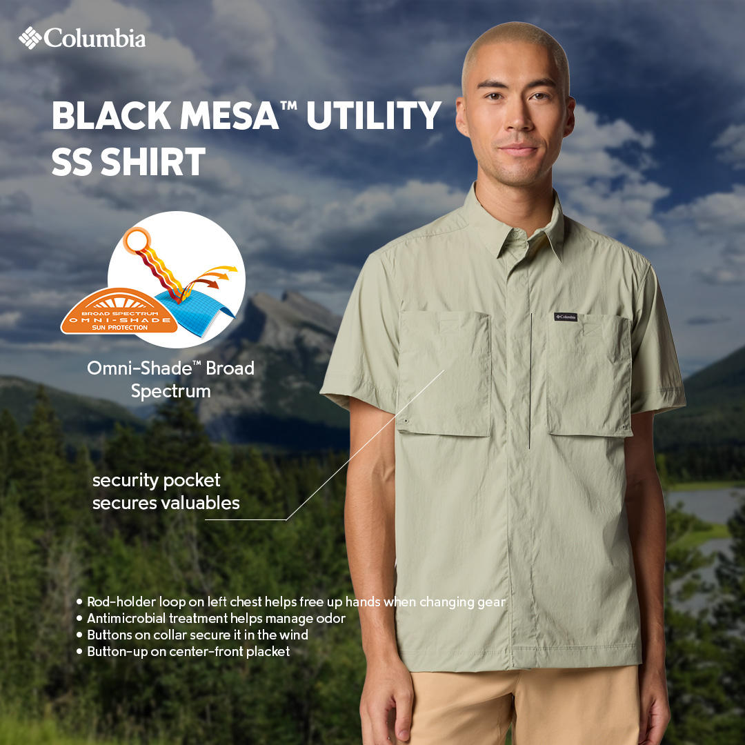 Columbia Mens Green Omni-Freeze Black Mesa Utility Short Sleeve Shirt
