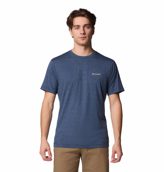 Columbia Mens Navy Blue Omni-Shade Kwick Hike Back Graphic Short Sleeve Tshirt
